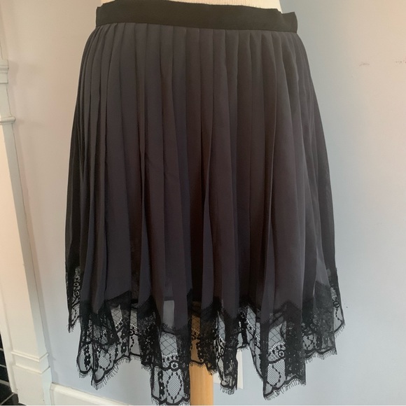 Club Monaco pleat & lace skirt / eyelash lace hem / slate gray & black / NEW !! - Picture 2 of 6
